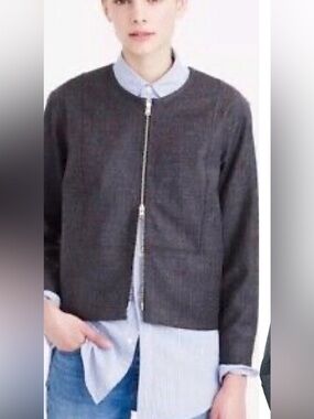 J Crew Collarless Cropped Wool Bomber jacket